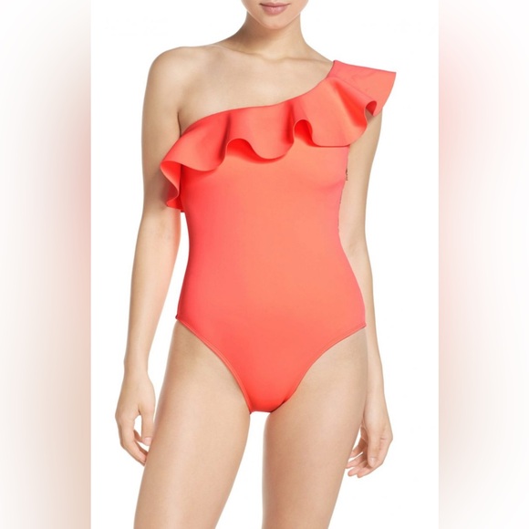 Ted Baker Coral Swimsuit with Ruffle Accent - Picture 1 of 8